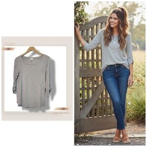🌿Women's Large Light Gray 3/4 Sleeve Top – Soft Knit – Size Large